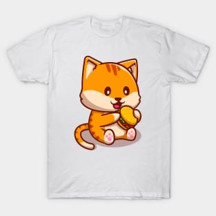 Cute Cat Eating Burger T-Shirt